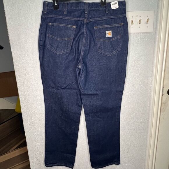 New! Carhartt Flame Resistant Signature Blue Denim Relax Fit Men Jeans Sz 35X32 - Picture 4 of 12